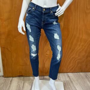 7 For All Mankind Josefina Skinny Distressed Boyfriend Button Fly Jeans Size 29.
